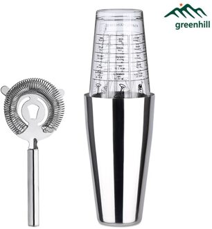 Premium 3 stuks van Barman Kit inclusief: Boston Shaker (2 Tins Set, 750 ml Roestvrij Tin & 550 ml Glas Tin) en Zeef
