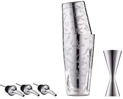 Premium 5 Stuks Boston Shaker Set: 18/8 Rvs Boston Shaker, 25/50Ml Double End Jigger, 2 Pourers, Hoogwaardige Bar