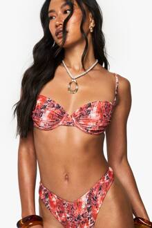 Premium Abstracte Print Ondergezilte Balconette Bikini Top, Orange - 44