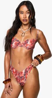 Premium Abstracte Print V-Front High Leg Bikini Slip, Orange - 38