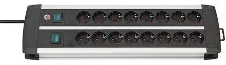 Premium-Alu-Line Technics stekkerdoos met 16 contacten (2x8) / zwart - 3 meter