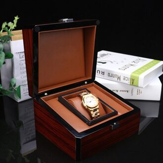 Premium Bruine Houten Horloge Box Single Slot Sieraden Opslag Houder Vierkante
