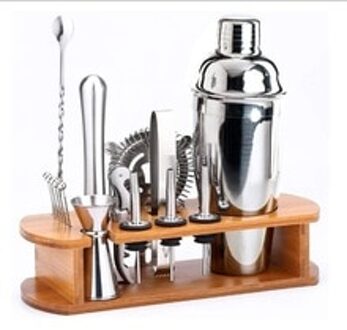 Premium Cocktail Shaker Barman Kit Met Natuurlijke Bamboe Stand Cocktail Shaker Set Met Hoogste Bar Gereedschap 550ml