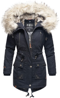 Premium Dames Winterjas Honigfee – Warme Parka met Afneembare Kunstbontkraag Navy - S