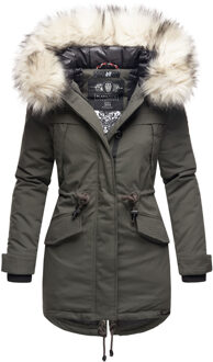 Premium Dames Winterjas Lady Like – Klassieke Parka met Afneembare Kunstbontkraag Grijs - XS