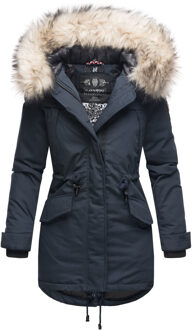 Premium Dames Winterjas Lady Like – Klassieke Parka met Afneembare Kunstbontkraag Navy - S