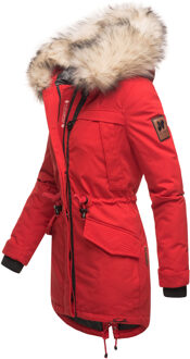 Premium Dames Winterjas Lady Like – Klassieke Parka met Afneembare Kunstbontkraag Rood - XS