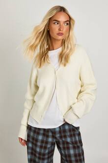 Premium Geribbelde Doorgeknoopte Gebreide Cardigan, Cream - S