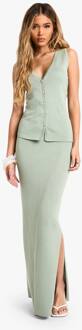 Premium Geribbelde Gebreide Longline Tank En Maxi Rok Set, Sage - XS