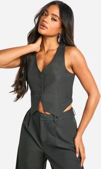 Premium Geweven Waistcoat Met Cross-Back Detail, Charcoal - 42