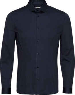 Premium Heren Overhemd Parma Navy Satijn Super Slim Fit - XL