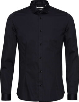 Premium Heren Overhemd Parma Zwart Satijn Super Slim Fit - M