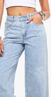 Premium Jeans Met Studdetails En Wijde Pijp, Light Blue - 40