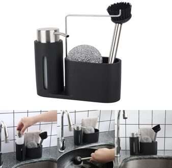 Premium Keuken Cleaning Kit Zeepdispenser Wasmiddel Staal Bal Borstel Organizer Holder Caddy Set Voor Sink Badkamer