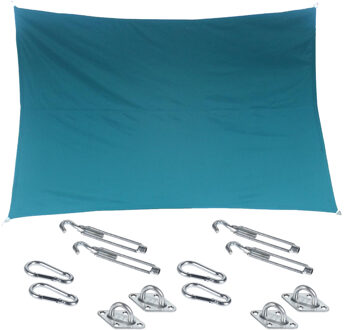 Premium kwaliteit schaduwdoek/zonnescherm Shae rechthoekig blauw 2 x 3 meter met ophanghaken