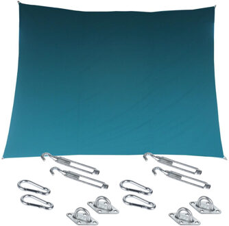 Premium kwaliteit schaduwdoek/zonnescherm Shae rechthoekig blauw 3 x 4 meter met ophanghaken
