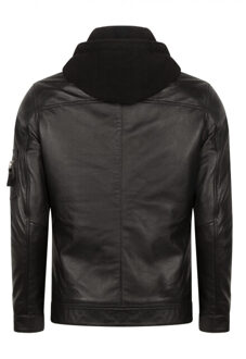 Premium leren jas heren afneembare capuchon Zwart - S