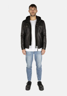 Premium leren jas heren afneembare capuchon Zwart
