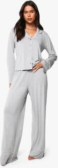 Premium Modal Met Pijpdetails: Overhemd Met Lange Mouwen En Broek Pyjama Set, Grey Marl - 36