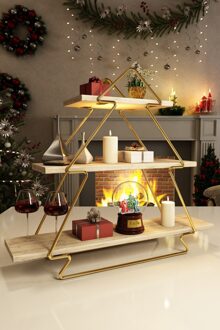 Premium Natural Solid Wood Pine Tree Shaped Shelf Gold Metal Rack Organizer Service Presentation Catering Kitchen Table Modern