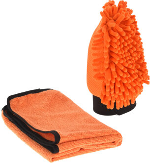 Premium Parts Auto washandschoen en microvezel doek - auto wassen - microfiber - schoonmaakset