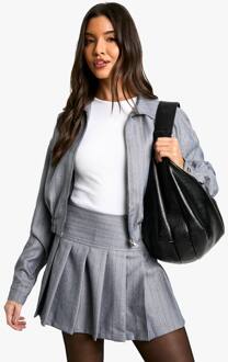 Premium Pinnenstrepen Geplooide Micro Minirok, Charcoal - 40