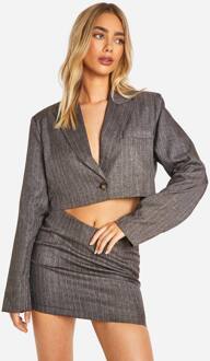 Premium Pinstripe Marl Cropped Boxy Tailored Blazer, Chocolate - 40
