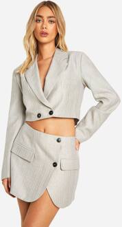 Premium Pinstripe Wrap Front Micro Mini Rok, Stone - 38