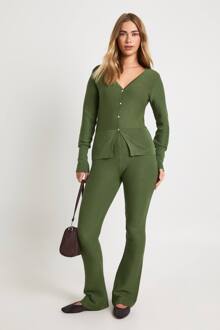 Premium Ribgebreide Cardigan Met Getailleerde Taille En Flared Broek Co-Ord, Washed Khaki - S