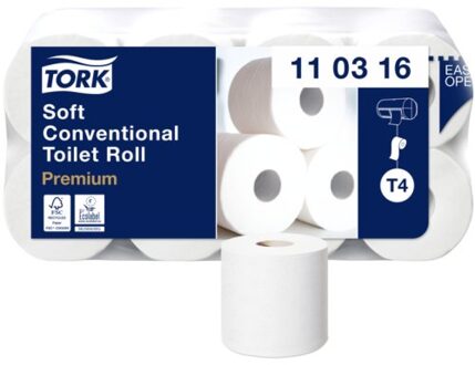 Premium toiletpapier extra soft, 3-laags, 250 vellen, systeem T4, wit, pak van 8 rollen