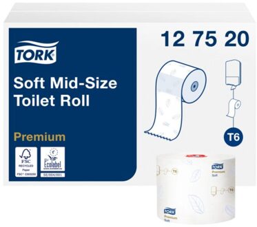 Premium toiletpapier soft, mid-size, 2-laags, systeem T6, wit, pak van 27 rollen