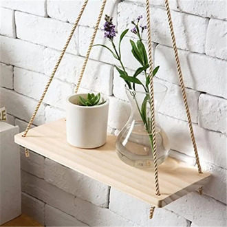 Premium Wood Swing Hanging Rope Wall Mounted Floating Shelves Plant Flower Pot indoor outdoor decoration simple design