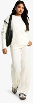 Premium Zware Pullover En Broek Gebreid Set, Ecru - M