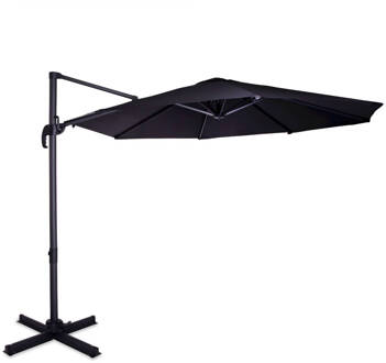 Premium Zweefparasol Bardolino Ø300cm - Draai- en kantelbaar - UV werend UPF 50+ doek - Antraciet/Zwart - Incl. d