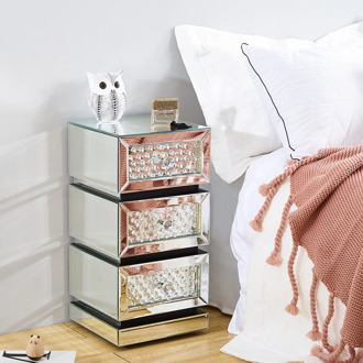 Presell Panana Mirrored Bedside Cabinet Bedside Table Night Standing 3 Drawers Gorgeous Crystal Gass Handle Fast delivery