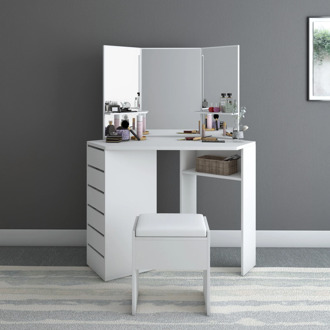 Presell Panana Modern Corner Dressing Table Makeup Curved Mirror with Stool Shape Home Working Study Desk Fast delivery