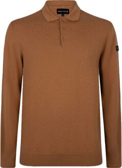 Presly & Sun Brad long sleeve knitted polo camel - maat L Bruin