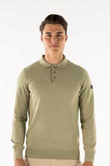 Presly & Sun Brad long sleeve knitted polo - maat L Groen