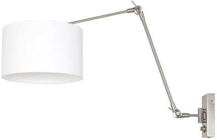 Prestige Chic wandlamp staal en wit linnen kap ?30 cm Zilver