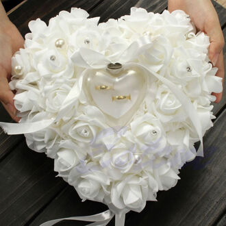 Pretty Valentijnsdag Romantische Bruiloft Rose Hartvormige Ring Box Toonder Houder Bloem Ring Kussen Kussen