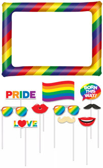Pride Foto prop set met opblaas frame 80 x 60 cm - 10 delige Pride props - photo booth