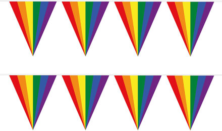 Pride regenboog slinger vlaggenlijn - 2x - kunststof - 500 cm - feestartikelen/versieringen - buiten