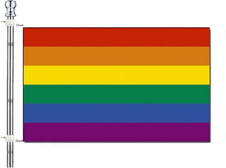 Pride vlag met vlaggenstok set - regenboog - 90 x 150 cm - gaypride