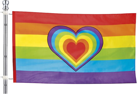 Pride vlag met vlaggenstok set - regenboog - 90 x 150 cm - gaypride