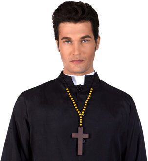 Priesterkruis Hout Bruin - Kastanje, Goud - Brons