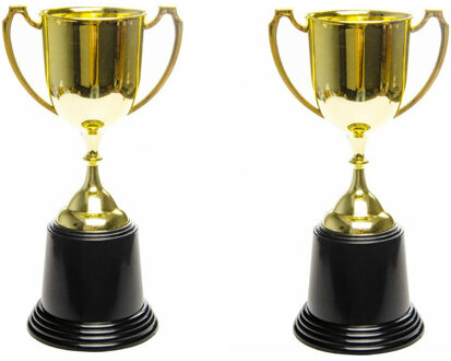 Prijsbeker/trofee met handvatten - 2x - goud - kunststof - 23 cm