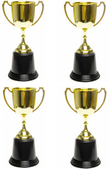 Prijsbeker/trofee met handvatten - 4x - goud - kunststof - 23 cm - Fopartikelen Goudkleurig