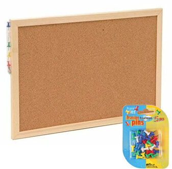 Prikbord incl. 25x punaises gekleurd - 22 x 30 cm - kurk - Prikborden Bruin