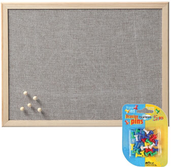 Prikbord incl. 25x punaises gekleurd - 40 x 60 cm - grijs - textiel - Prikborden