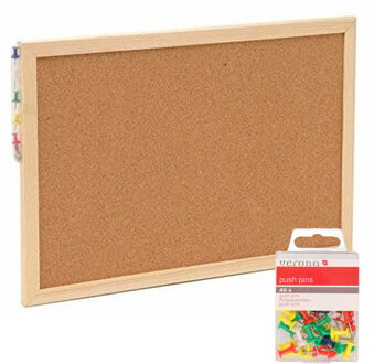 Prikbord incl. 40x punaises gekleurd - 30 x 45 cm - kurk - Prikborden Bruin